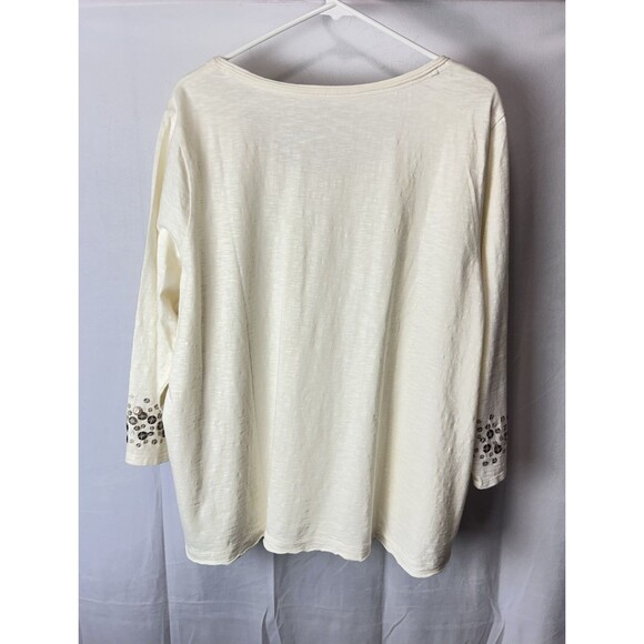 Coldwater Creek Womens 2X Longsleeve Cream Sequin 100 % Cotton Top - Picture 7 of 8